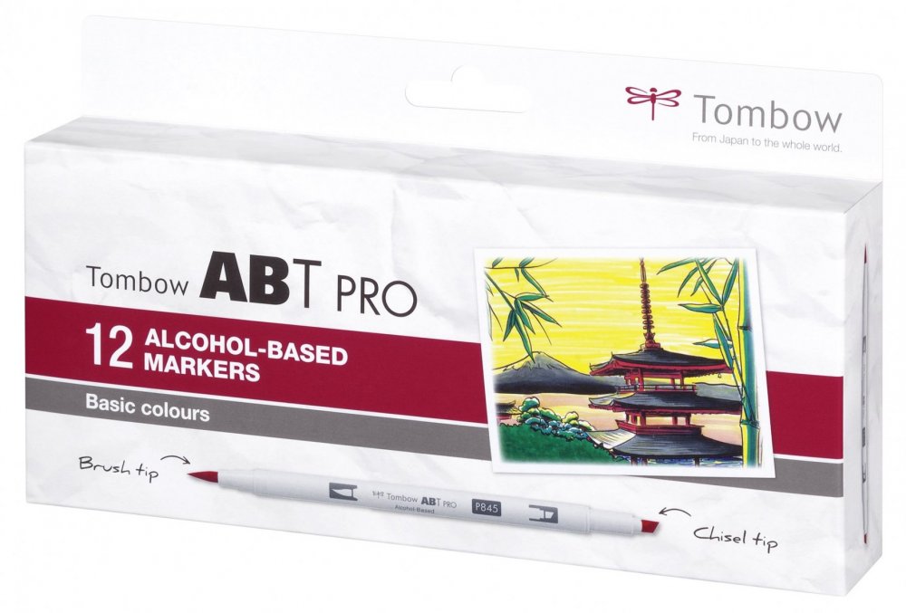 Tombow Flamaster Brush pen na bazie alkoholu ABT PRO, 12 szt., Basic colors