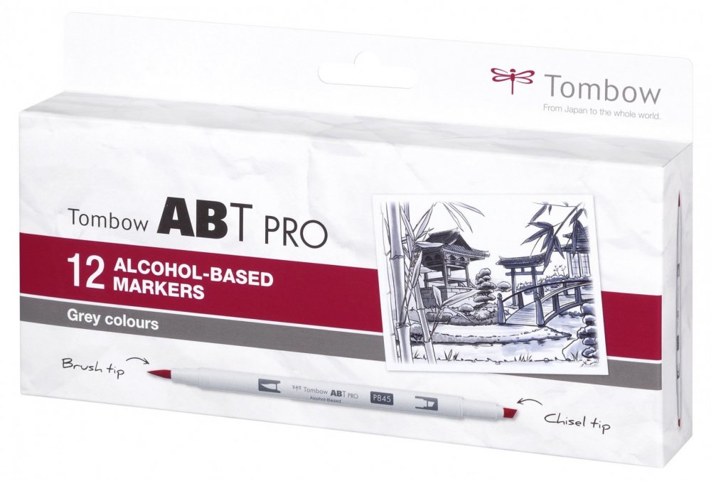 Tombow Flamaster Brush pen na bazie alkoholu ABT PRO, 12 szt., Grey colors