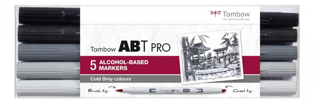 Tombow Flamaster Brush pen na bazie alkoholu ABT PRO, 5 szt., Cold grey colors