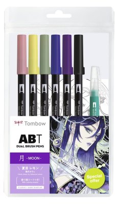 Tombow ABT sada oboustr. fixů 6ks + vodní štětec, Manga Moon